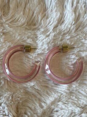 Alison Lou Small Lucite Jelly Hoop Earrings Light Petal Pink Gold Plated Posts